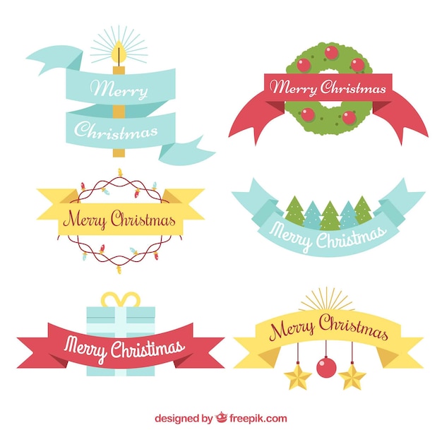 Christmas elements with ribbons