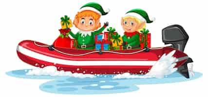 Free vector christmas elf on the boat with his gifts