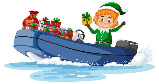 Рождественский эльф на лодке со своими подарками