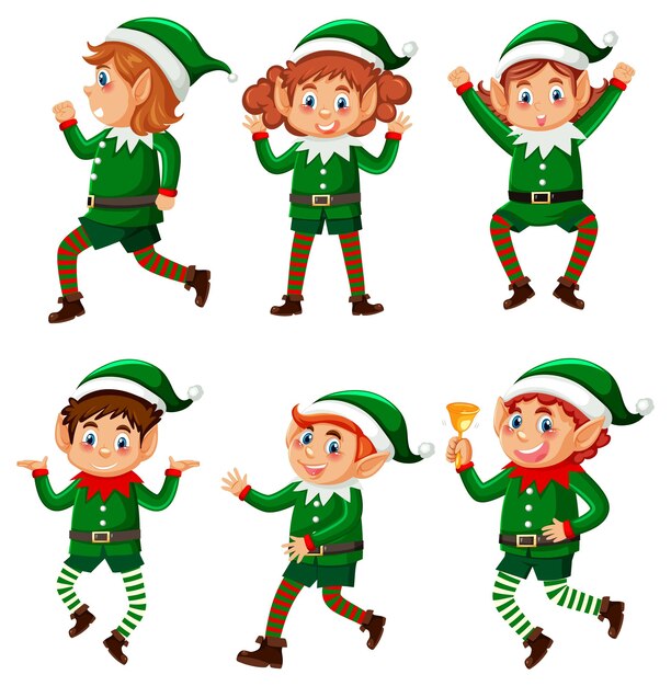 christmas elf cartoon character set