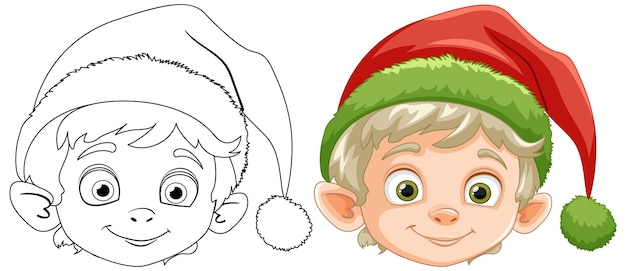 Free vector christmas elf from sketch to color