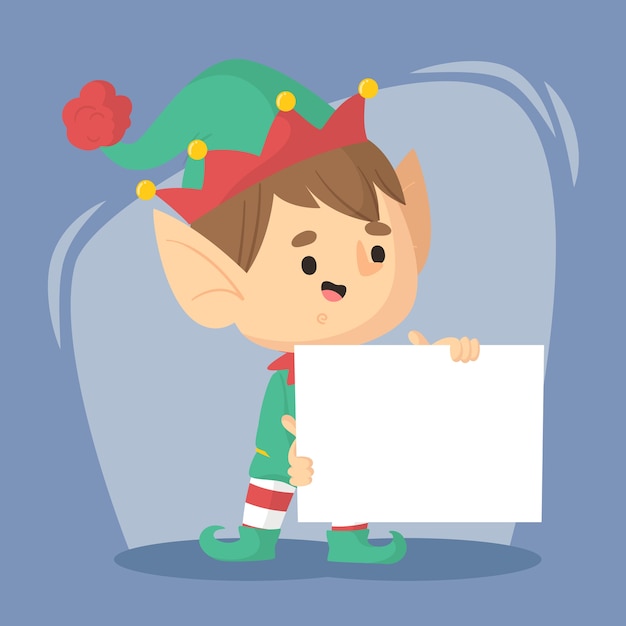 Free vector christmas elf holding blank banner template