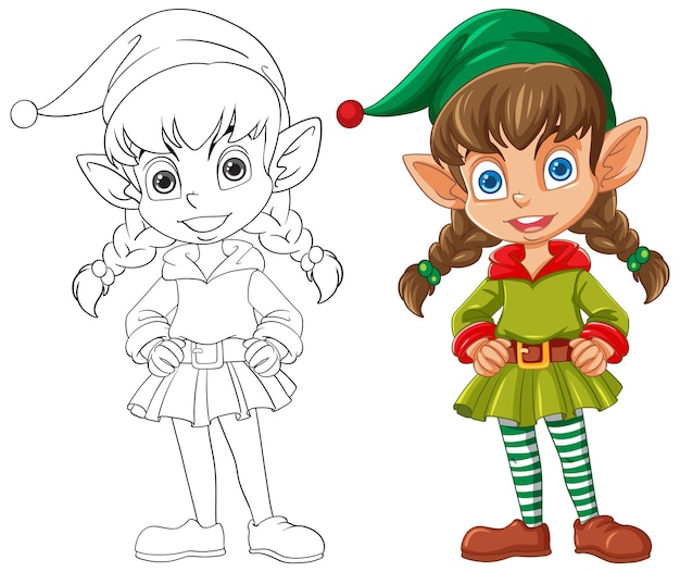 Бесплатное векторное изображение Иллюстрация эльфов до и после рождества