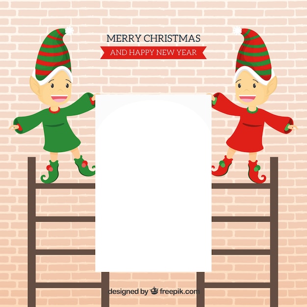 Free vector christmas elves with letter