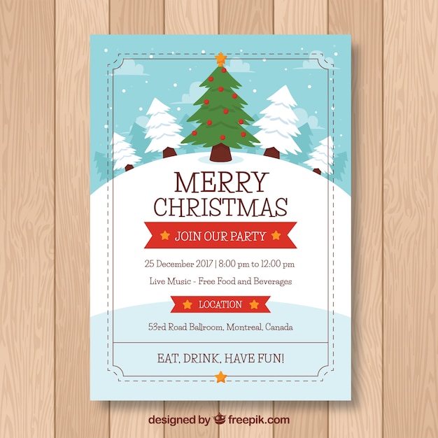木のイラスト付きクリスマスイベントポスター