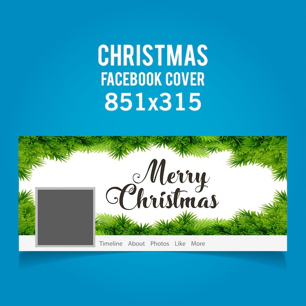 白い背景にtypograhyと草を含むクリスマスのfacebookのカバー Premiumベクター