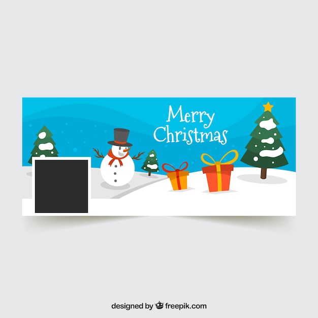 Рождественская обложка facebook с снеговиком