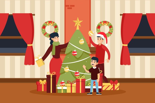 Christmas family illustration in flat design