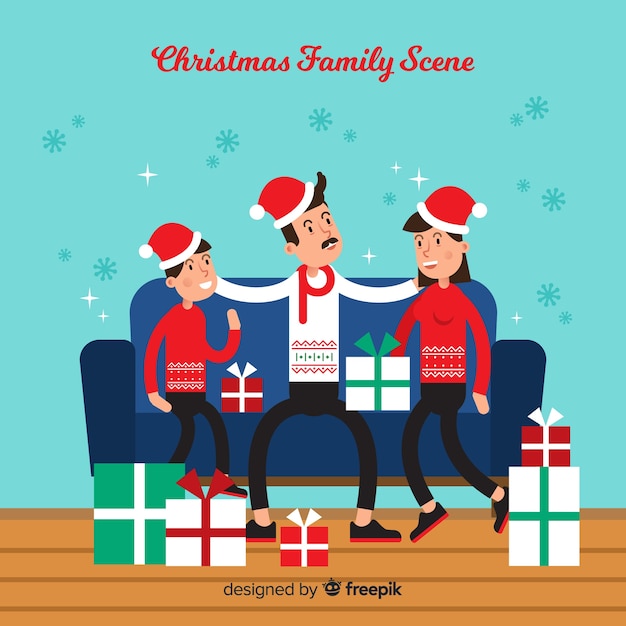 Free vector christmas family scene background