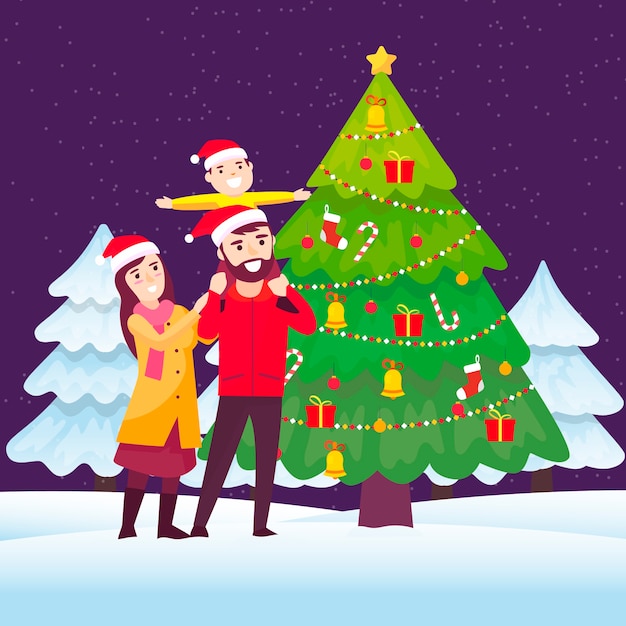 Christmas family scene cocnept in flat design