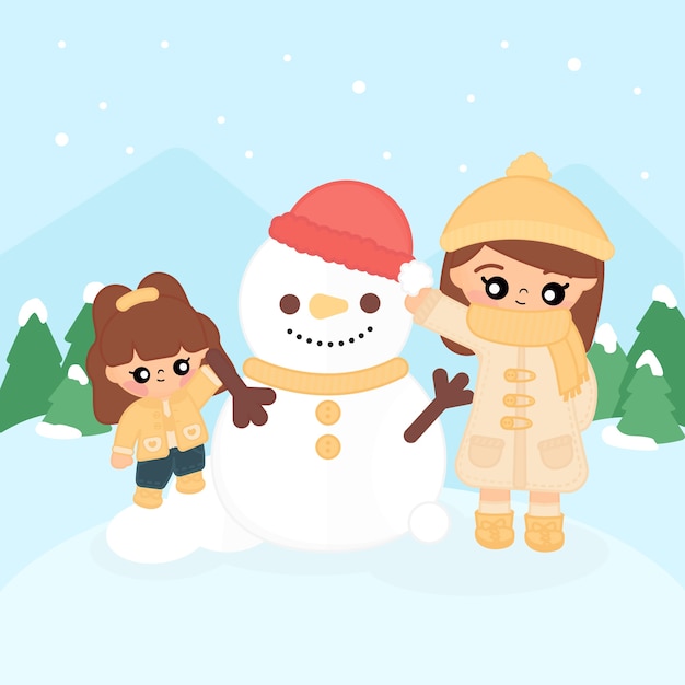 Christmas family scene concept in flat design