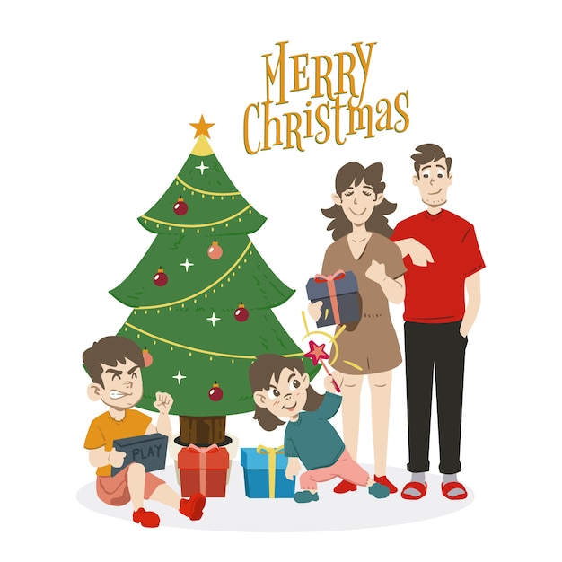 Free vector christmas family scene concept in flat design