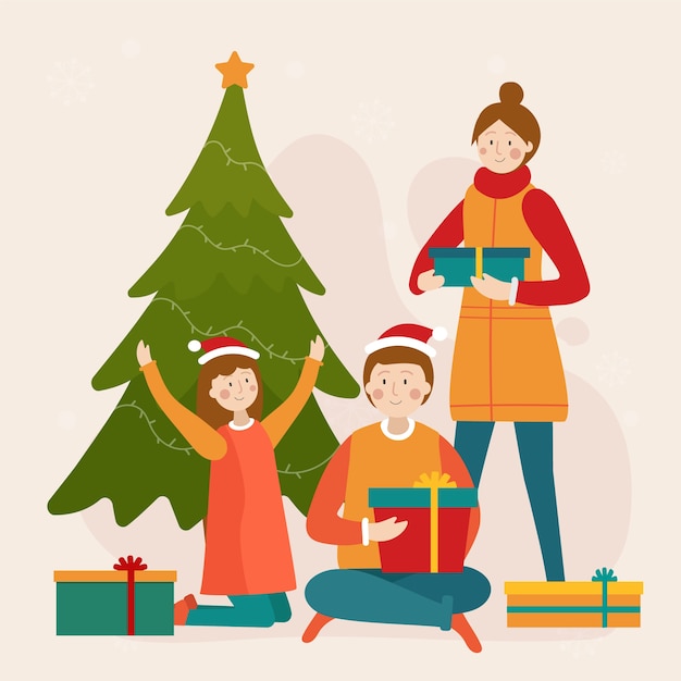 Free vector christmas family scene concept in flat design