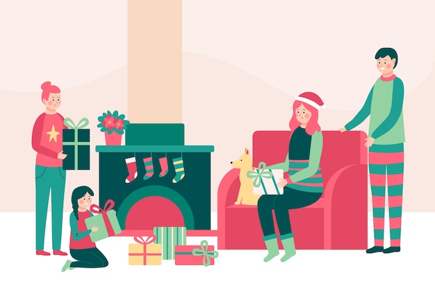 Christmas family scene concept in flat design