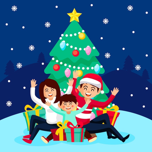 Christmas family scene concept in flat design