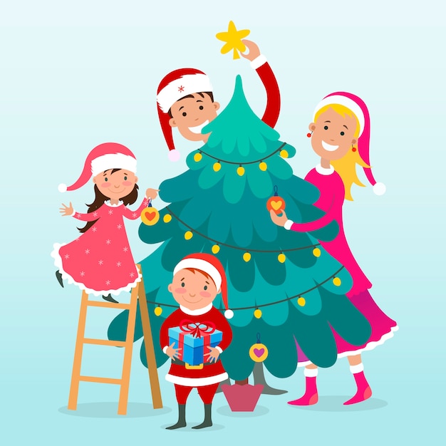 Happy hand drawn family celebrating christmas | Free Vector