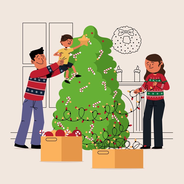Free Vector christmas family scene concept in hand drawn