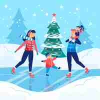 Free vector christmas family scene concept in hand drawn