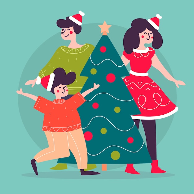 Free vector christmas family scene concept in hand drawn