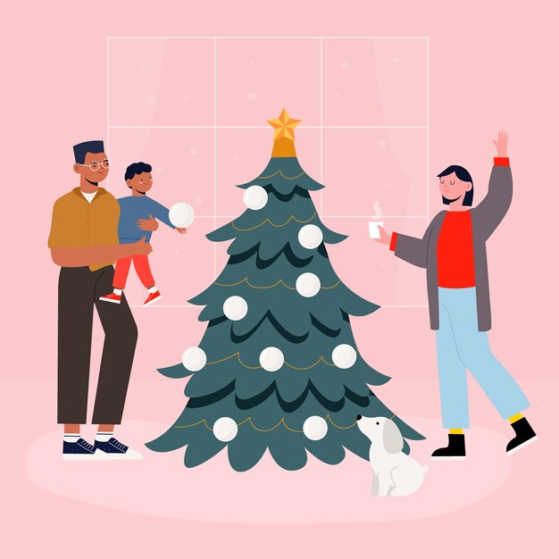 Free vector christmas family scene concept in hand drawn