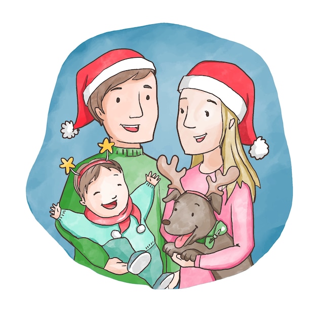 Christmas family scene concept in watercolor