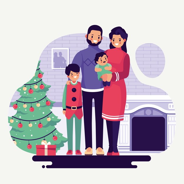 Christmas family scene in flat design