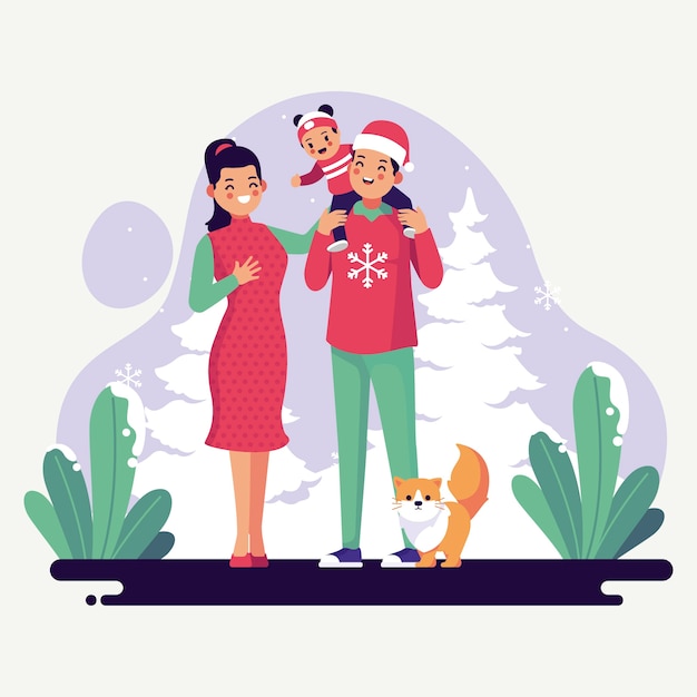 Christmas family scene in flat design