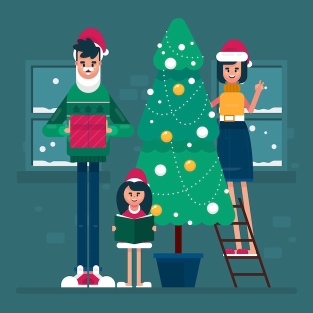 Free vector christmas family scene in flat design