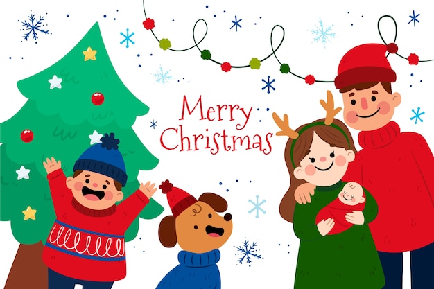 Free vector christmas family scene in flat design