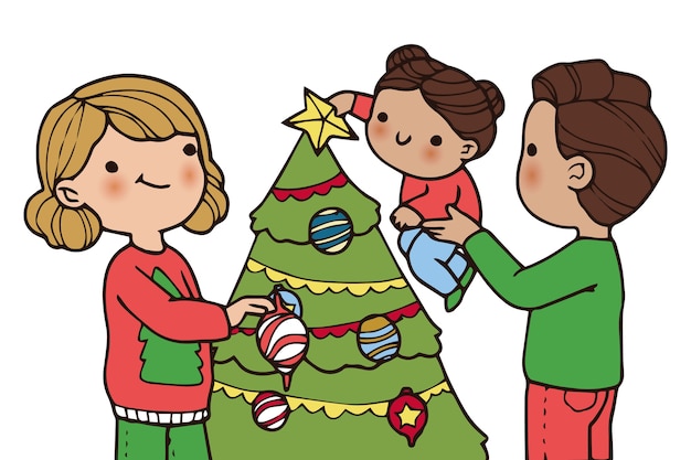 手描きのクリスマス家族のシーン