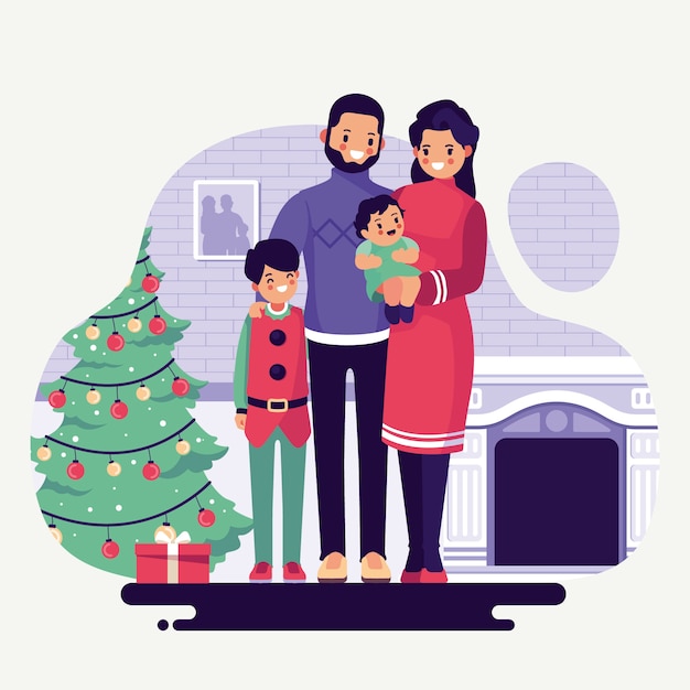 Бесплатное векторное изображение Рождественская семейная сцена в плоском дизайне