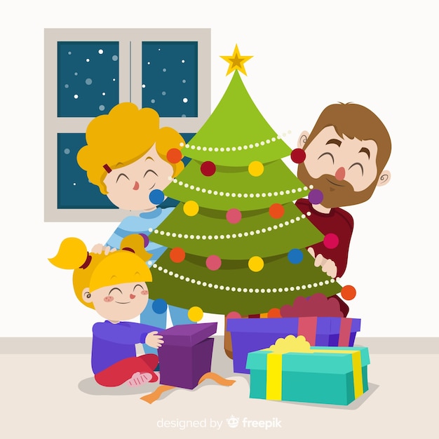 Free vector christmas family scene