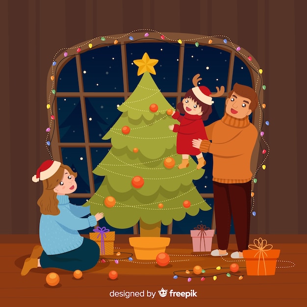 Free vector christmas family scene