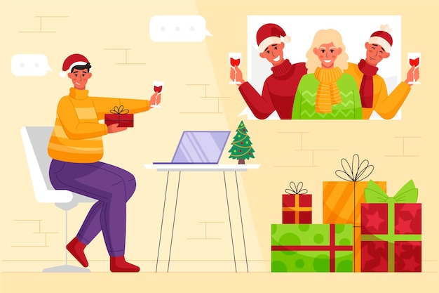 Christmas family videocall illustration