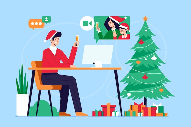 Christmas family videocall illustration