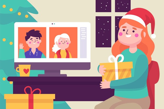 Free vector christmas family videocall