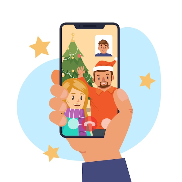 Free vector christmas family videocall