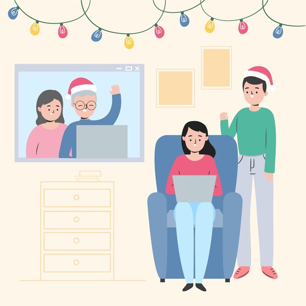 Free vector christmas family videocall