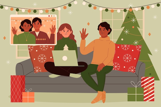 Free vector christmas family videocall