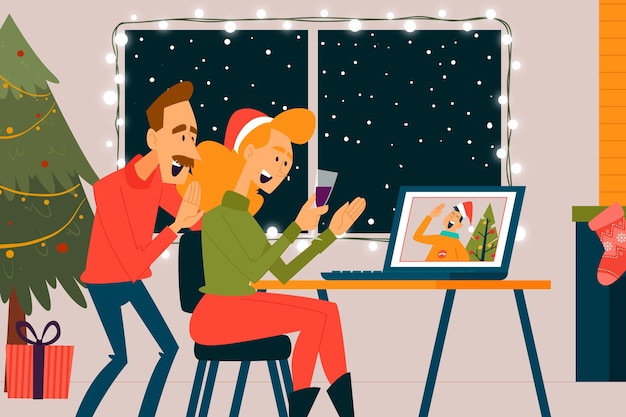 Free vector christmas family videocall