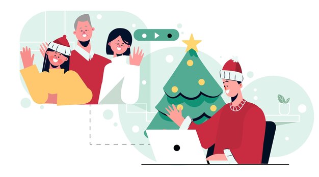 Free vector christmas family videocall