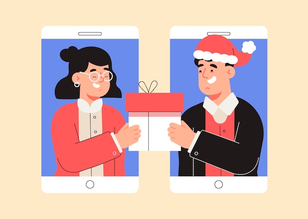 Free vector christmas family videocall