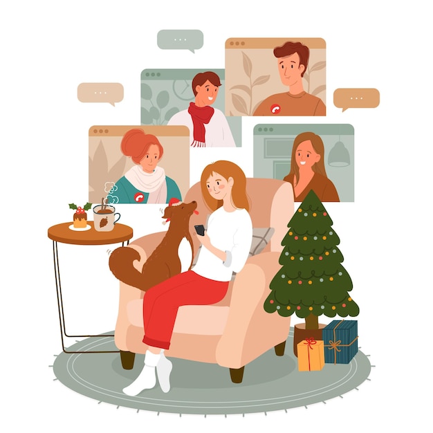 Free vector christmas family videocall