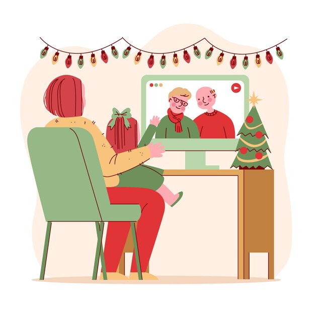 Free vector christmas family videocall