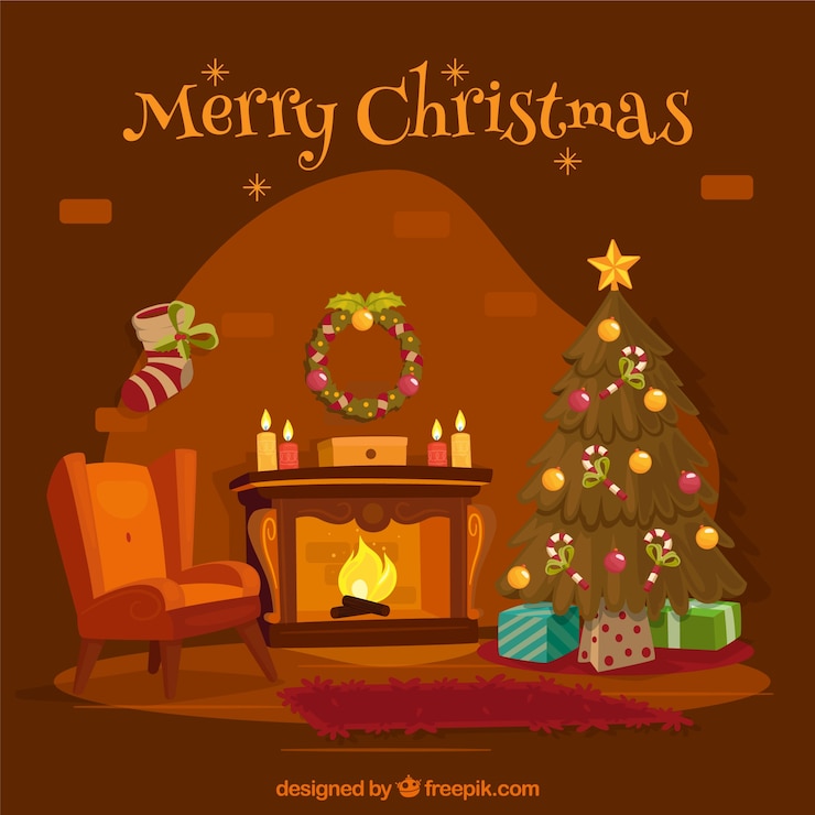 Free Vector christmas fireplace background