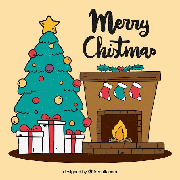 Free vector christmas fireplace background