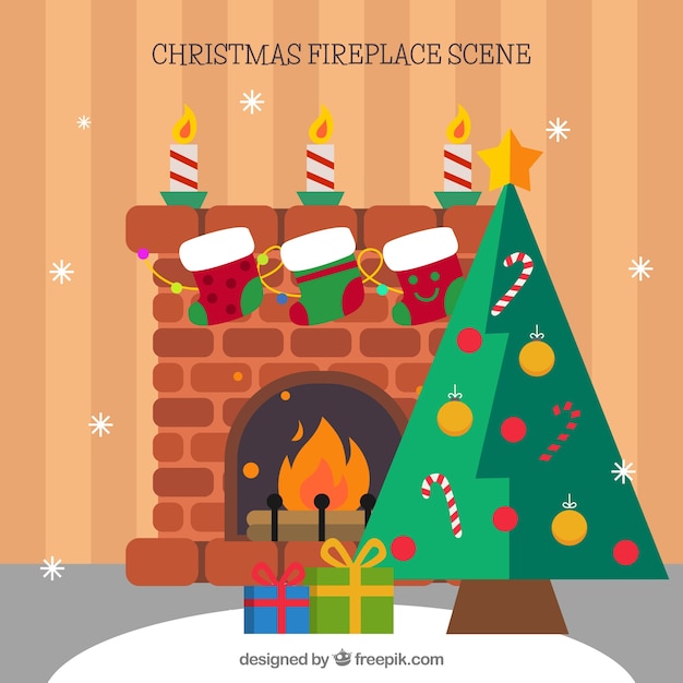 Free vector christmas fireplace background