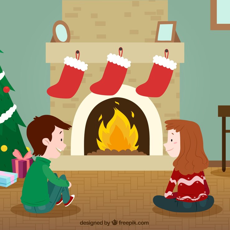 Free Vector christmas fireplace background