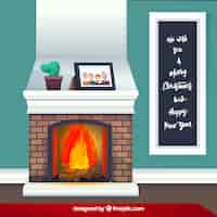 Free vector christmas fireplace background