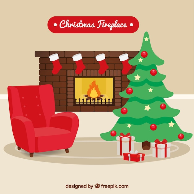 Free vector christmas fireplace background